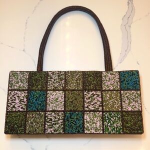 Vintage Beaded Block Pattern Shoulder Bag